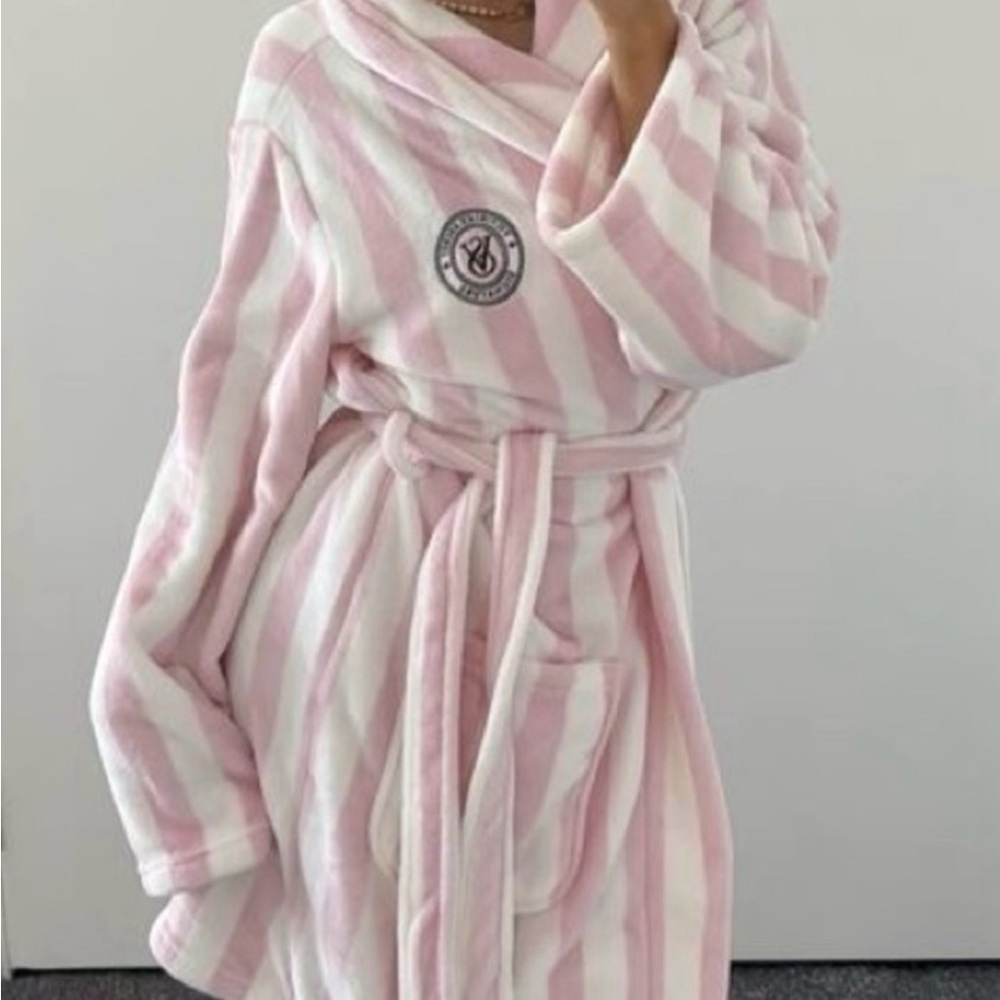 ISO victoria’s secret pink white stripe cozy plush short robe